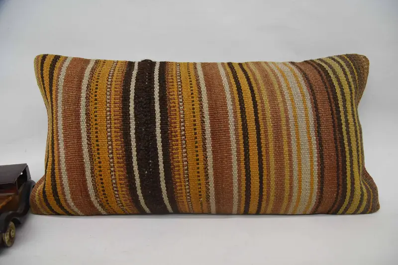 Orange Turkish Antique Pillowcase, 12x24 inch Birthday Gift Rectangle Striped Pillow Sham - 1