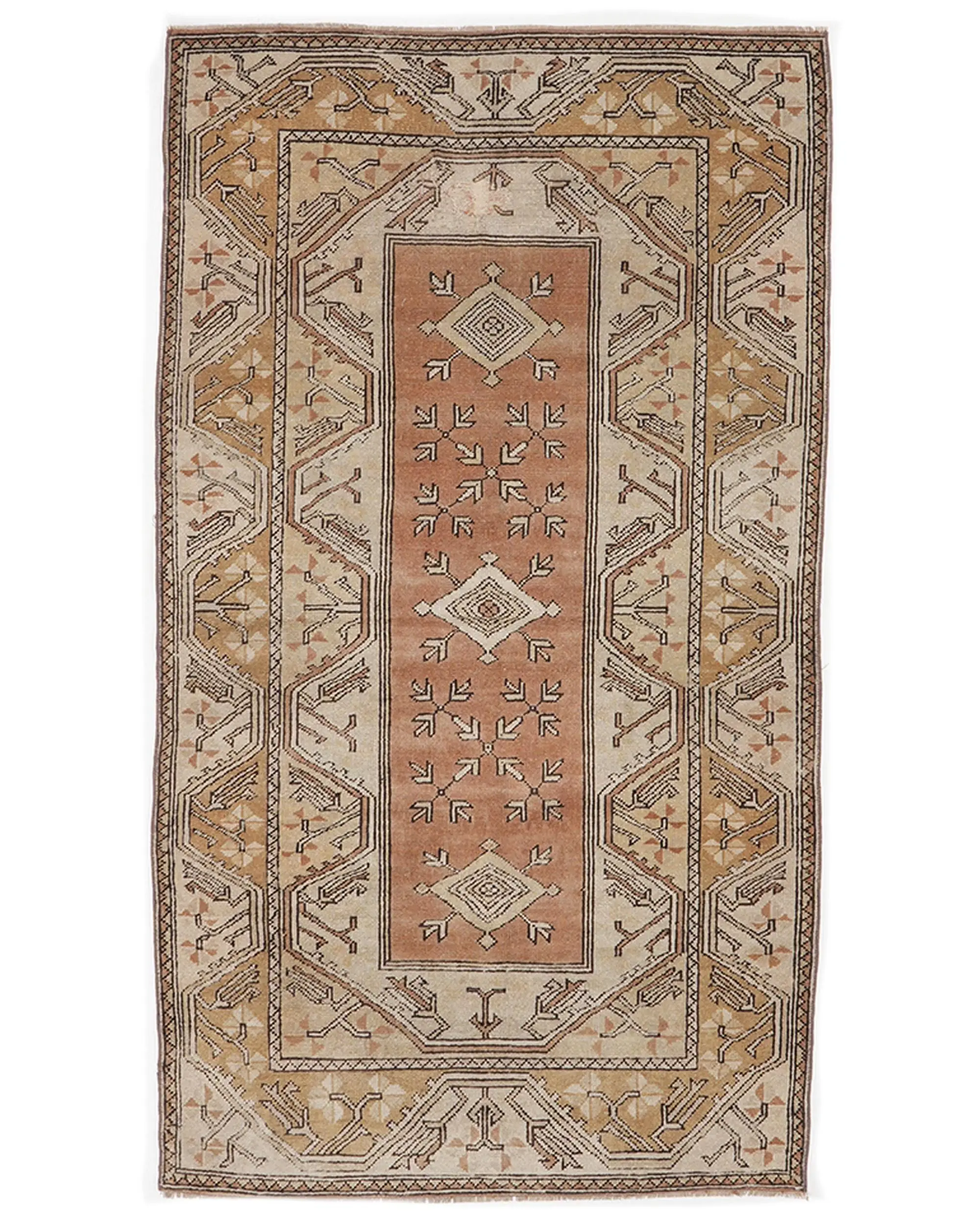 3.5x6.2 ft Halı, Vintage Türk Vurgulu Halı, Kahverengi Yün Halı - 1