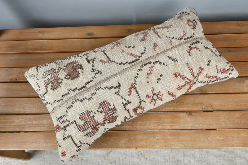 Kilim Cushion Sham, Handwoven Cushion Cover, Accent Throw Pillow Case, Pillow, 12x24 Beige Pillow, Rustic Pillow, Home Decor Pillow, Vintage Pillow - 2