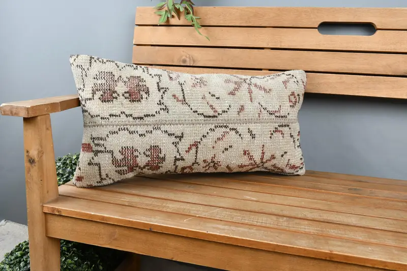Kilim Cushion Sham, Handwoven Cushion Cover, Accent Throw Pillow Case, Pillow, 12x24 Beige Pillow, Rustic Pillow, Home Decor Pillow, Vintage Pillow - 1