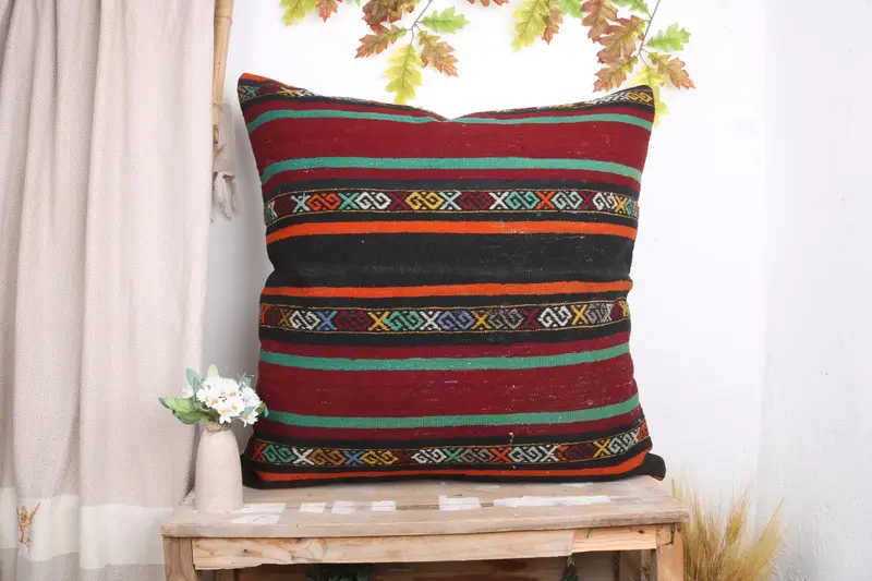 Vintage Pillow Case, Couch Pillow, Kilim Pillow, 32x32 Red Cushion, Patio Pillow, Pillow Sham, Pillow for Couch, Boho Pillow - 1