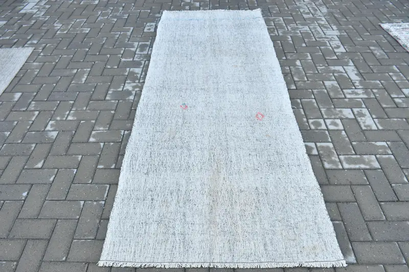 Vintage Kilim Halı 3.3x8.5 ft, Gri Kırmızı Güneybatı Yün Türk Halısı - 1
