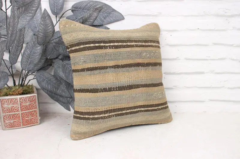 14x14 Beige Pillow Cover, Throw Kilim Pillow, Muted Cushion Case, Turkish Pillow, Muted Pillow Case, Kilim Cushion Sham, Pillow, Retro Pillow - 3