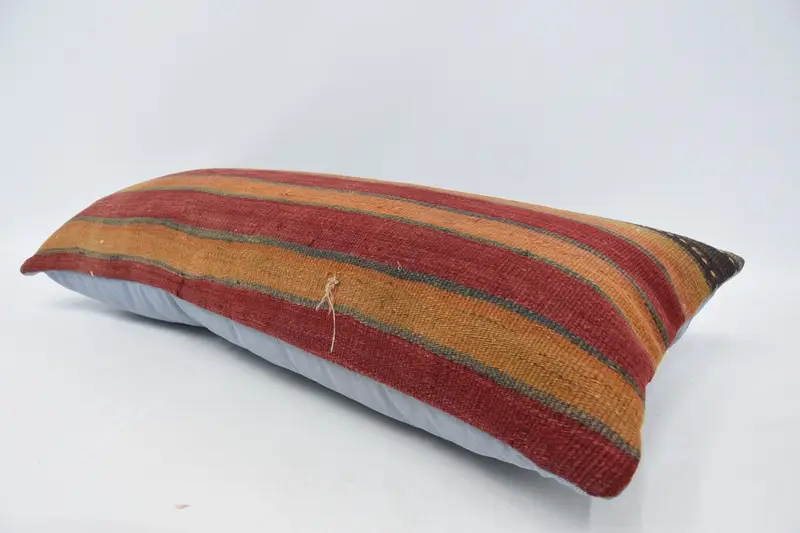 Hippie Throw Cushion Cover, 16x36 Red Cushion Case, Cushion Case, Gift Pillow, Handmade Kilim Cushion, Vintage Kilim Pillow - 5