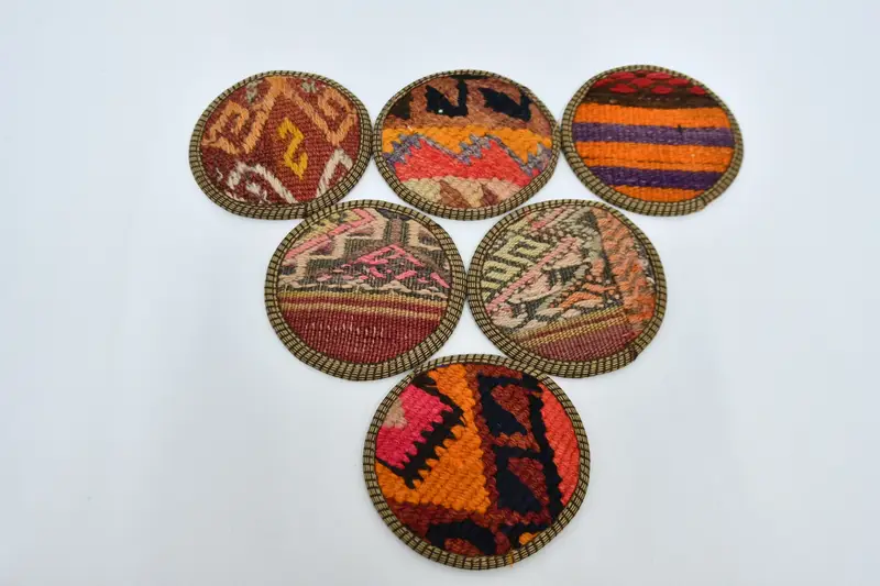Bohemian Round Coaster, Orange and Red Ethnic Coaster