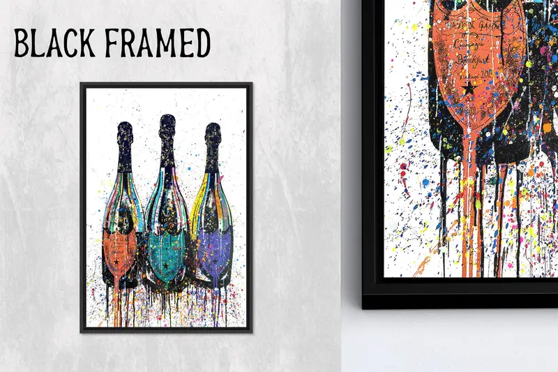 Zarif Graffiti Şampanya Şişeleri Mutfak ve Bar için Kanvas Tablo