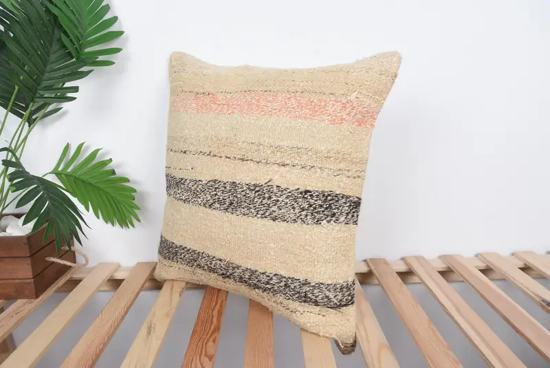 Cushion Cover, Kilim Pillow Cover, Pillow for Couch, Vintage Kilim Pillow, Outdoor Throw Cushion Cover, 20x20 Beige Cushion Case - 5