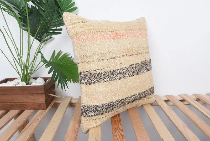 Cushion Cover, Kilim Pillow Cover, Pillow for Couch, Vintage Kilim Pillow, Outdoor Throw Cushion Cover, 20x20 Beige Cushion Case - 4