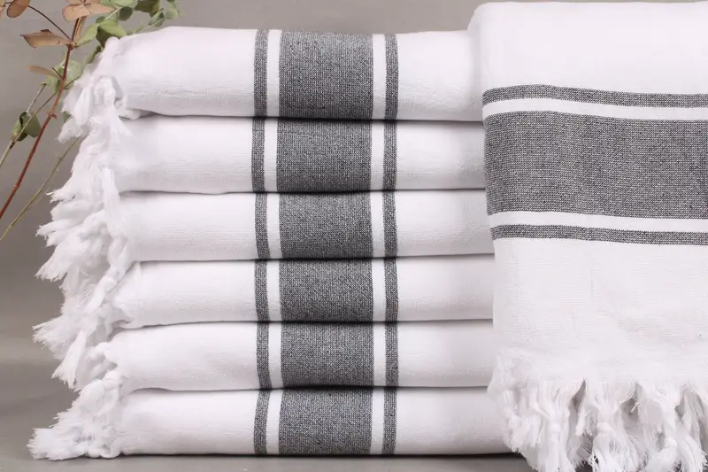 Personalized Turkish Bath Towel Black Striped Terry Towel, 36x63 Inches