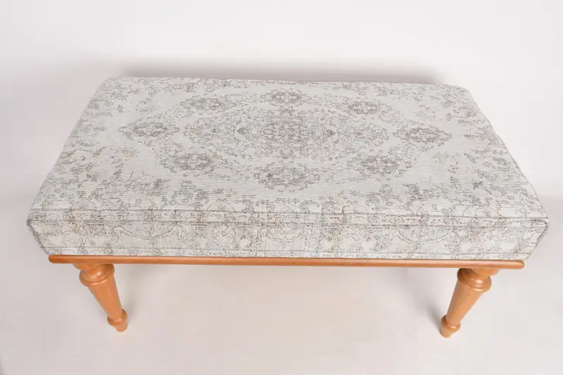 Modular Beige & White Kilim-Inspired Ottoman, Wool Blend Sofa Set