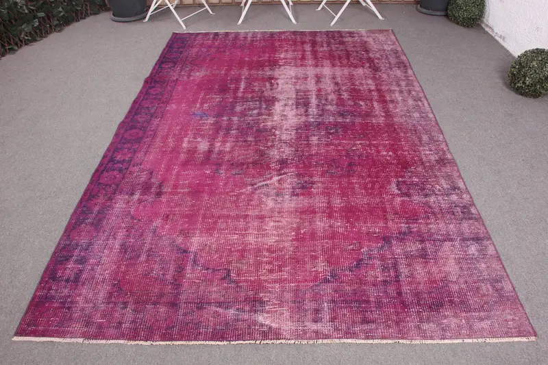 Handmade Purple Rug, 5,3x8,2 ft Botanical Design