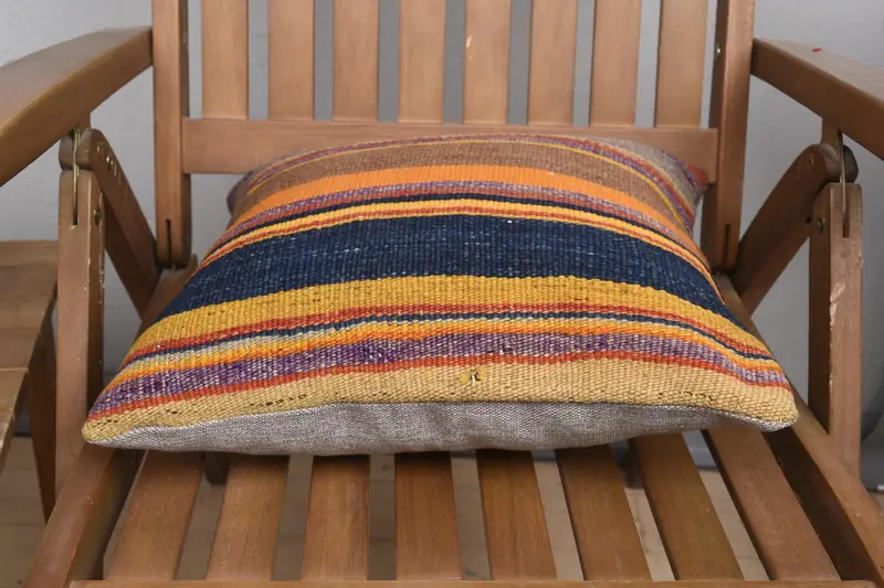 Handwoven Pillow Sham, Turkish Kilim Pillow, Boho Pillow Sham Cover, 16x16 Orange Pillow Case, Cushion Cover, Ethnical Kilim Rug Pillow - 5