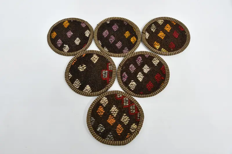 Posavasos redondos bohemios, juego de posavasos con estampado marrón y naranja