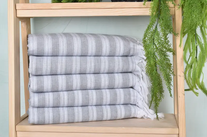 Summer Gift Gray Cotton Towel Striped Turkish Beach Towel, 40x71 Inches