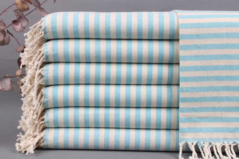 Face Towel Turkish Hand Towel Turquoise Striped, Beige, 24x40 Inches