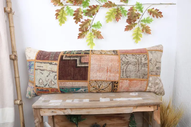 16x43 Rainbow Pillow, Antique Pillows, Colorful Pillow Case, Bed Pillow, Ethnical Kilim Rug Pillow, Pillow Cover, Pillow for Sofa - 1