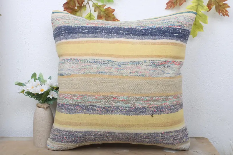 18x18 Yellow Cushion Case, Kilim Pillow, Turkish Kilim Pillow, Outdoor Throw Cushion, Customized Pillow Case, Pillow Cover, Pillow for Couch - 2