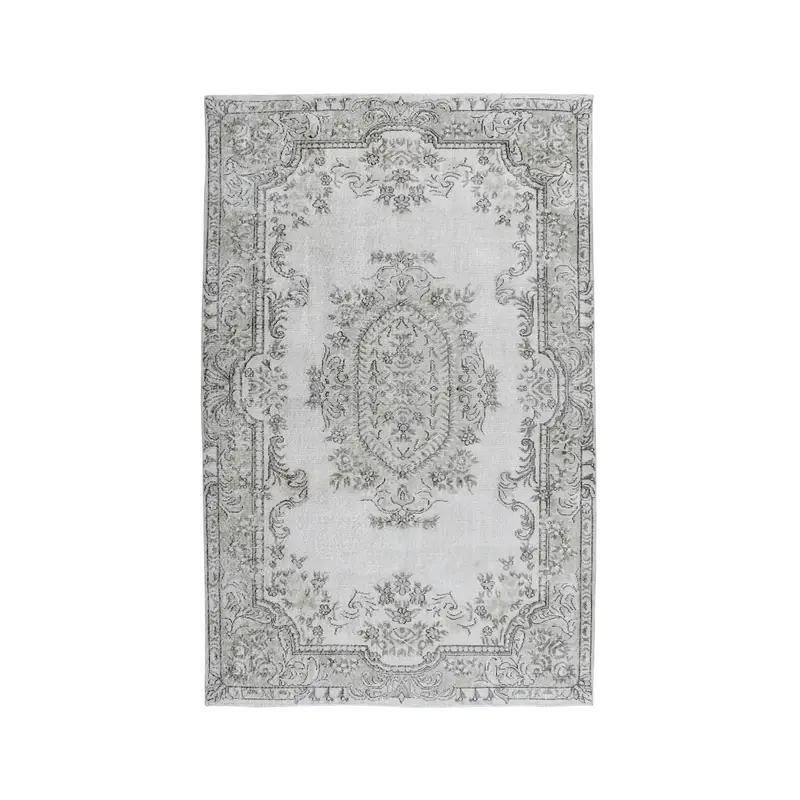 6.1x9.9 ft Turkish Rug, Vintage Large Rug, Gray Black Bordered Rug - 1
