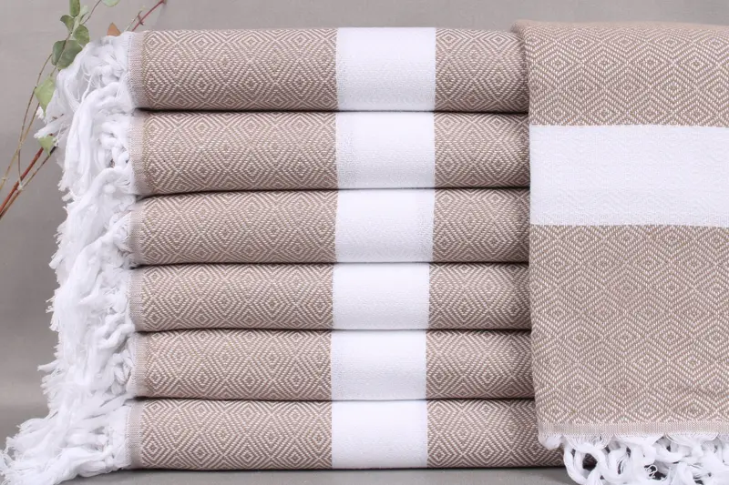 Personalized Light Brown Diamond Beach Towel, Organic Cotton, 40x71 Inches