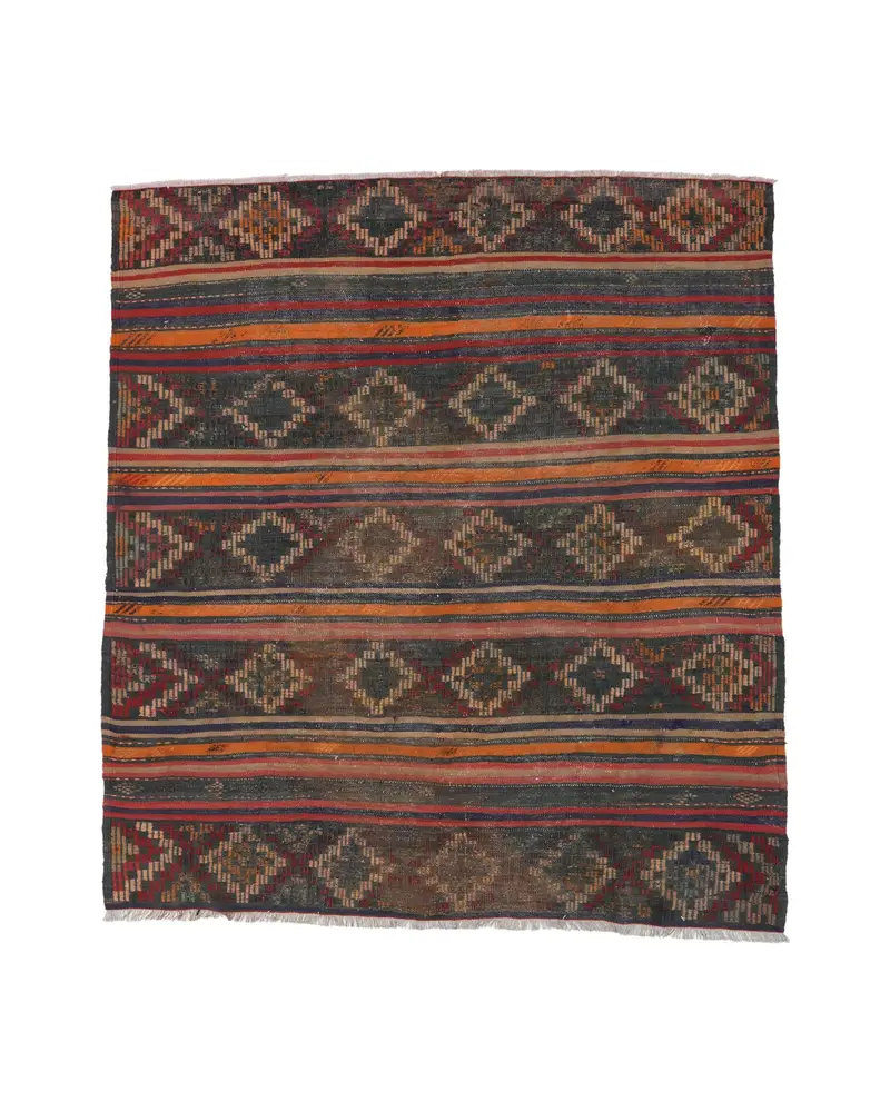 Kırmızı ve Mavi Çiçekli Halı, 6x6 ft Şık Dekor