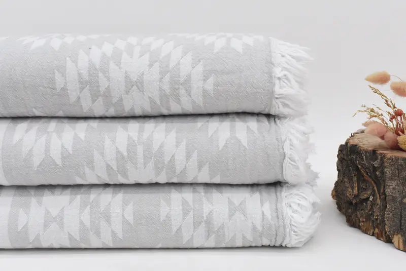 Decorative Blanket, 84x56 Cotton Kilim Towel, Turkish Blanket Queen, Housewarming Gift, Monogram Blanket, Best Wedding Gift, Bohemian Bedspread - 2