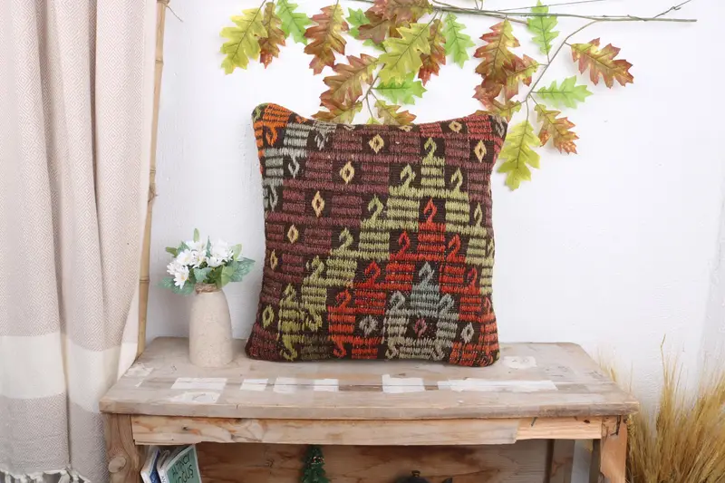 Interior Designer Pillow, Boho Pillow, Handmade Pillow, 18x18 Red Pillow Sham, Outdoor Patio Cushion Case, Boho Pillow Sham Cover, Pillow Cover - 1