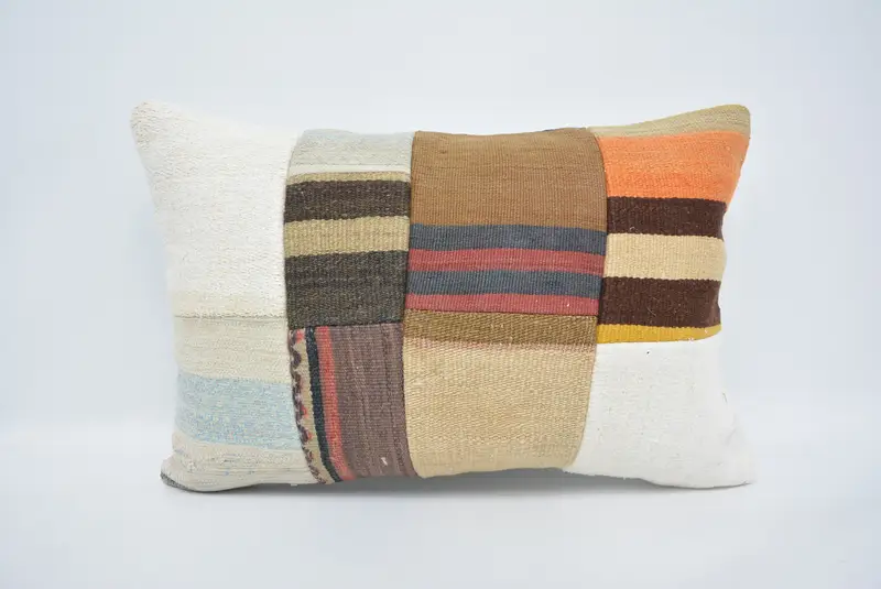 Vintage Kilim Pillow, Cushion, Kilim Cushion Sham, Outdoor Bolster Pillow, Vintage Kilim Throw Pillow, Customized Cushion Cover, 16x24 White Cushion - 1