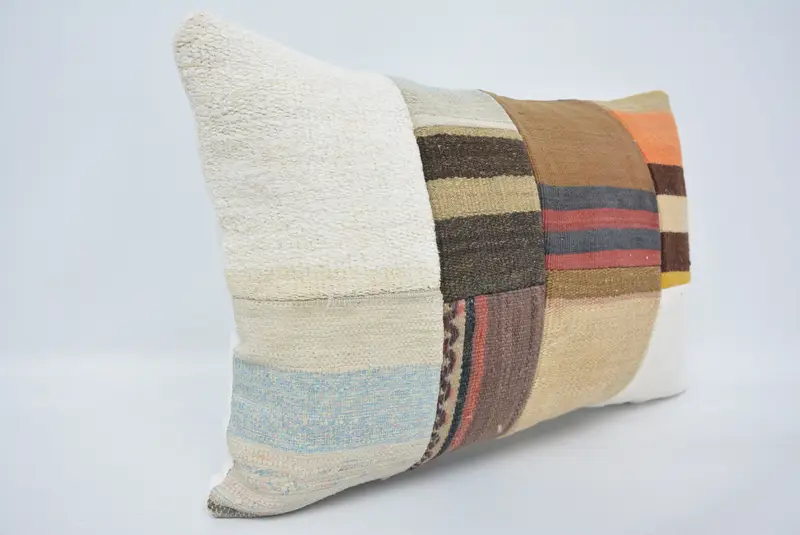 Vintage Kilim Pillow, Cushion, Kilim Cushion Sham, Outdoor Bolster Pillow, Vintage Kilim Throw Pillow, Customized Cushion Cover, 16x24 White Cushion - 3