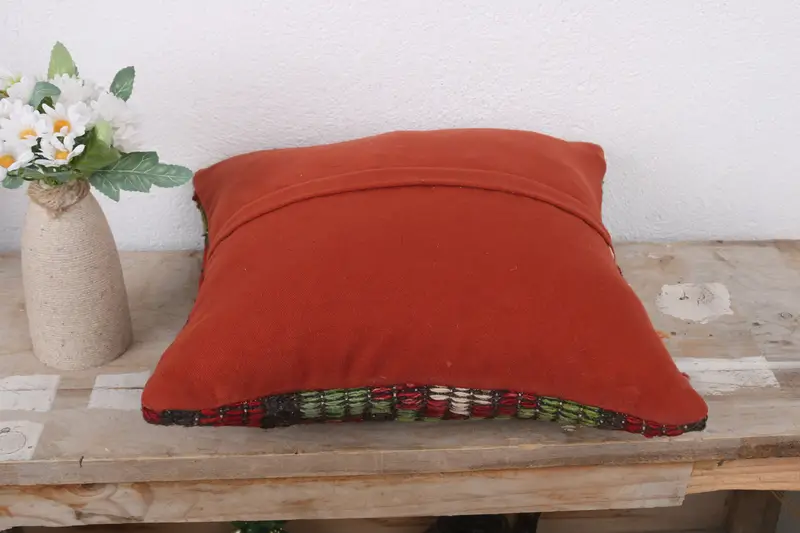 Hippie Throw Pillow Sham, Authentic Pillow, Pillow Sham, Kilim Pillow, 14x14 Red Pillow, Home Decor Pillow, Accent Pillow Sham, Throw Kilim Pillow - 7