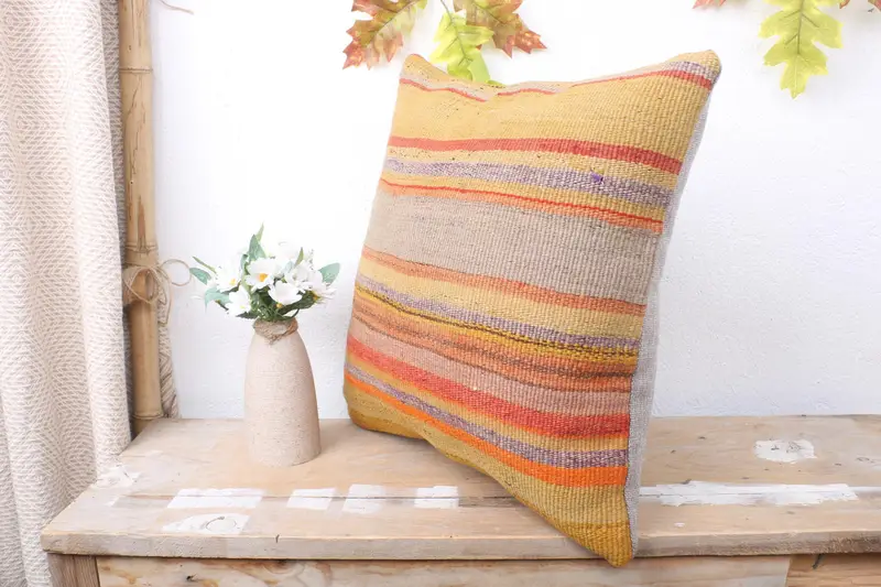 Pillow Sham, Kilim Pillow, Vintage Kilim Throw Pillow, Kilim Pillow Cover, Meditation Pillow, 16x16 Green Pillow Sham, Vintage Kilim Pillow Pillow - 4