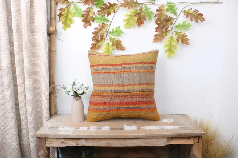 Pillow Sham, Kilim Pillow, Vintage Kilim Throw Pillow, Kilim Pillow Cover, Meditation Pillow, 16x16 Green Pillow Sham, Vintage Kilim Pillow Pillow - 1
