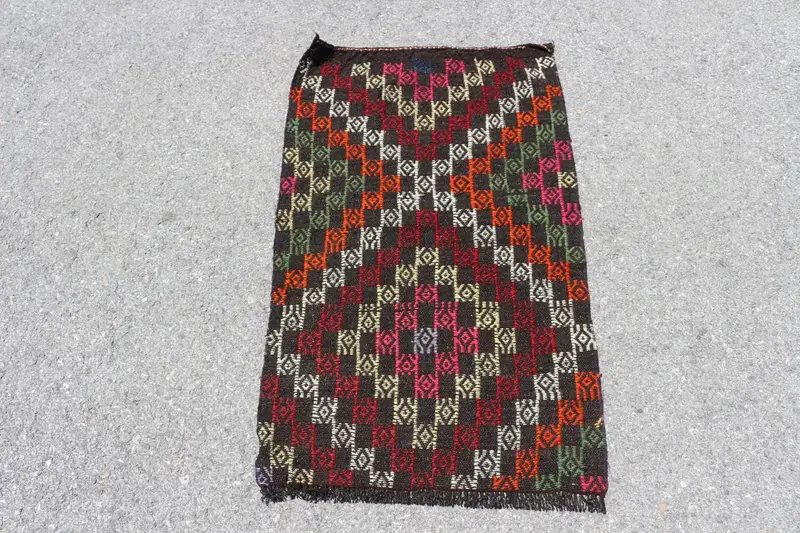 2x3.5 ft Rug, Turkish Vintage Rug, Kilim Red Ikat Rug - 1