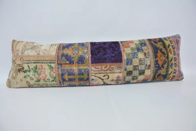 Blaues und lila Paisley-Wurfkissen, 12x42 handgemachter Hanfbezug