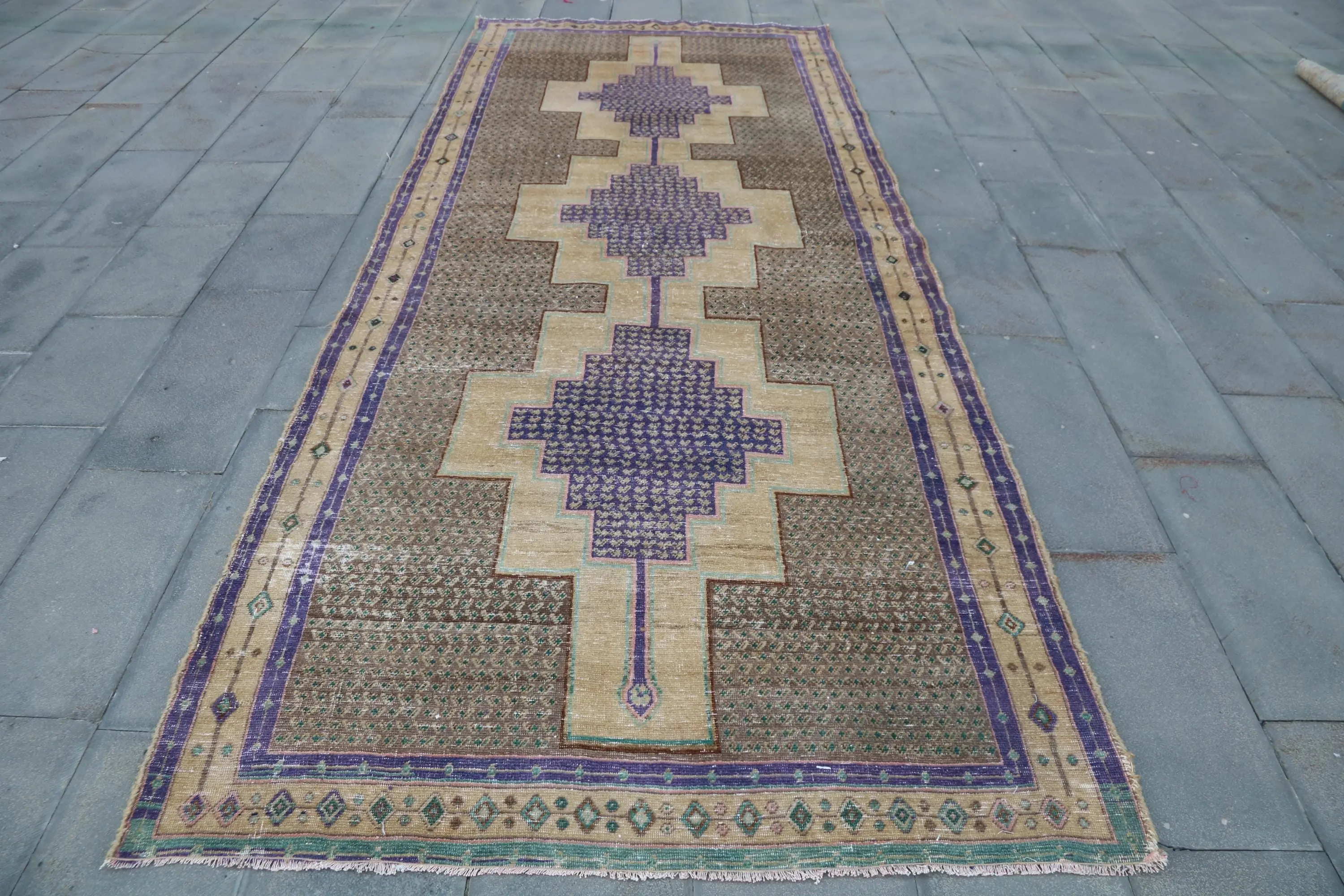 Turkish Rug, 4.8x12 ft Vintage Rug, Brown Moroccan Wool Rug - 1