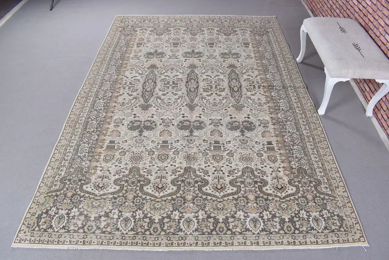 Zarif Bej ve Yeşil Halı, 0,6x10 ft Çizgili Geometrik Tasarım