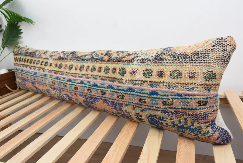 12x48 Blue Pillow Sham, Aztec Cushion Cover, Outdoor Bolster Cushion, Ethnical Kilim Rug Pillow, Vintage Pillow, Throw Kilim Pillow, Cushion - 5