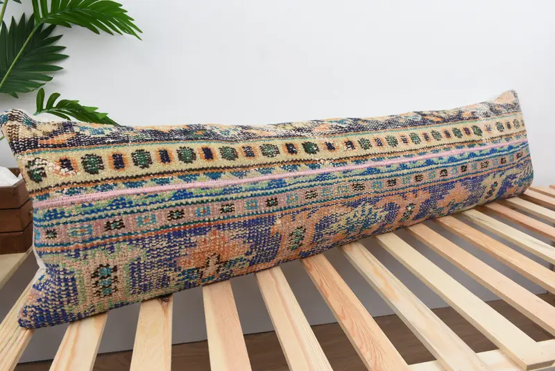 12x48 Blue Pillow Sham, Aztec Cushion Cover, Outdoor Bolster Cushion, Ethnical Kilim Rug Pillow, Vintage Pillow, Throw Kilim Pillow, Cushion - 4