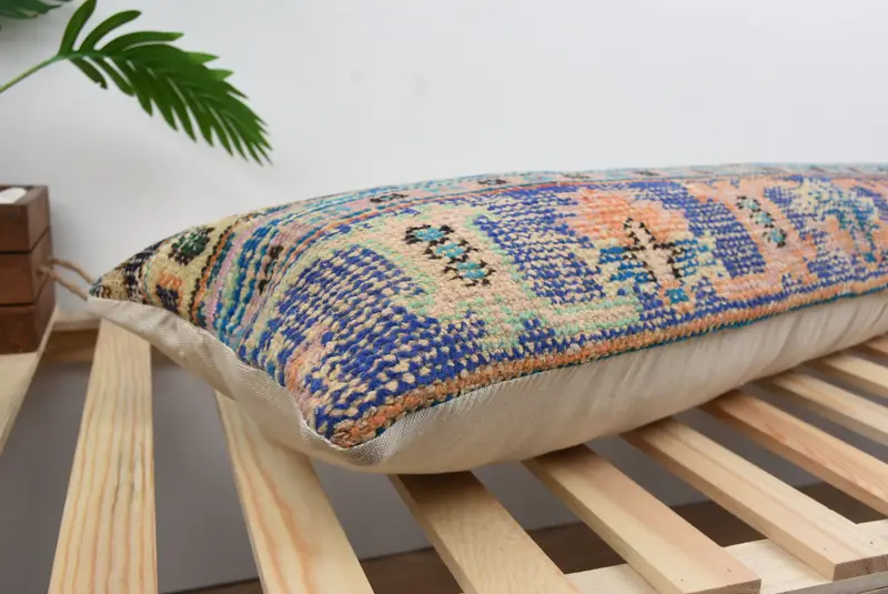12x48 Blue Pillow Sham, Aztec Cushion Cover, Outdoor Bolster Cushion, Ethnical Kilim Rug Pillow, Vintage Pillow, Throw Kilim Pillow, Cushion - 6