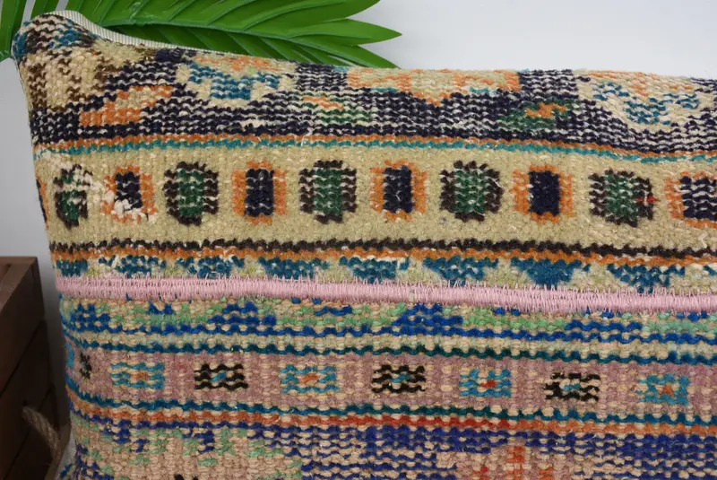 12x48 Blue Pillow Sham, Aztec Cushion Cover, Outdoor Bolster Cushion, Ethnical Kilim Rug Pillow, Vintage Pillow, Throw Kilim Pillow, Cushion - 2