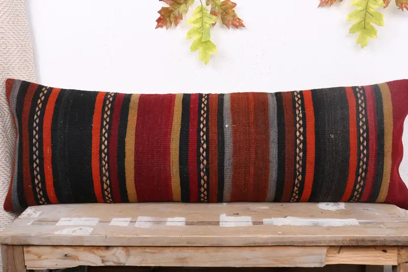 Boho Pillow, Ethnical Kilim Rug Pillow, Vintage Kilim Pillow Cushion, 12x36 Red Pillow, Decorative Throw Cushion, Cushion, Antique Pillows - 2