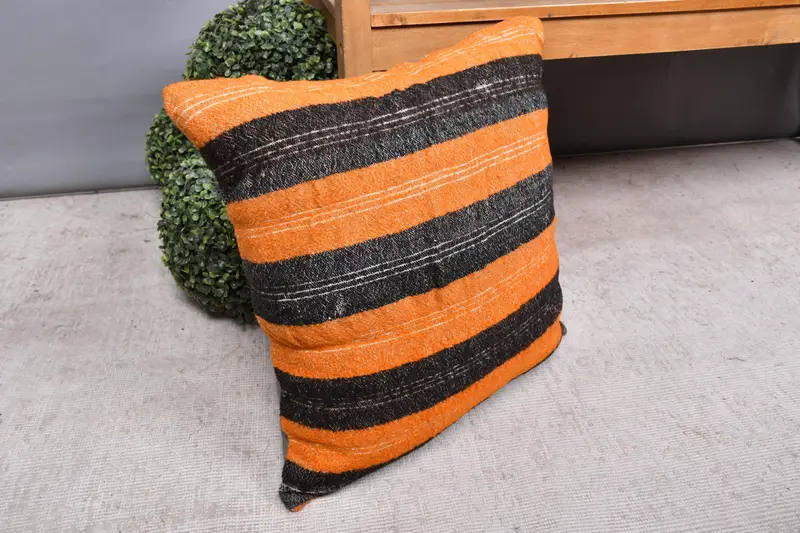 20x20 Orange Cushion, Cushion, Couch Pillow Sham, Throw Kilim Pillow, Vintage Throw Cushion Case, Boho Pillow Sham Cover, Pillow for Sofa - 7