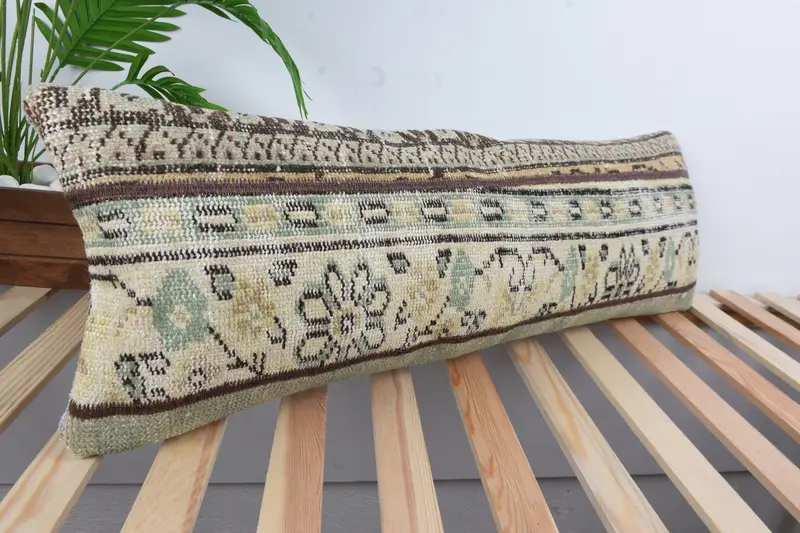 Vintage Kilim Pillow, Cushion Cover, Vintage Pillow, 12x36 Beige Cushion Case, Kilim Cushion Sham, Southwestern Pillow Case, Couch Pillow - 4