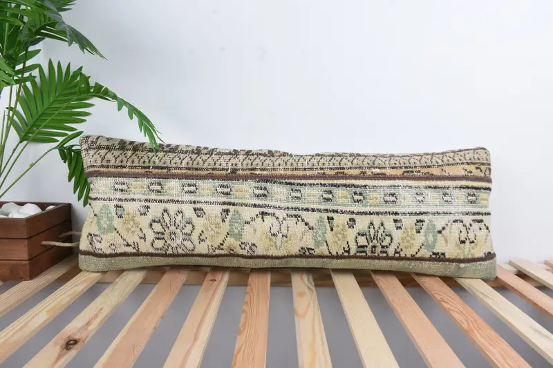 Vintage Kilim Pillow, Cushion Cover, Vintage Pillow, 12x36 Beige Cushion Case, Kilim Cushion Sham, Southwestern Pillow Case, Couch Pillow - 1