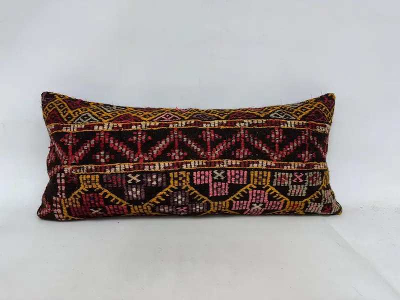 Sofa Bolster Cushion Cover, Vintage Kilim Throw Pillow, Pillow, 16x36 Yellow Cushion Cover, Boho Pillow Sham Cover, Rustic Cushion, Vintage Pillow - 1