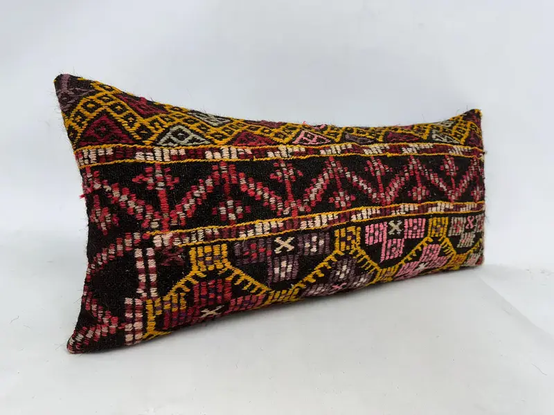 Sofa Bolster Cushion Cover, Vintage Kilim Throw Pillow, Pillow, 16x36 Yellow Cushion Cover, Boho Pillow Sham Cover, Rustic Cushion, Vintage Pillow - 3