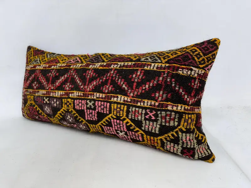 Sofa Bolster Cushion Cover, Vintage Kilim Throw Pillow, Pillow, 16x36 Yellow Cushion Cover, Boho Pillow Sham Cover, Rustic Cushion, Vintage Pillow - 4