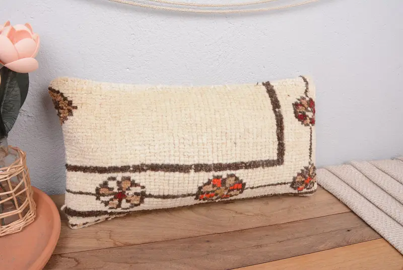 Beige besticktes Southwestern-Wurfkissen, 10x20 handgefertigtes Kissen