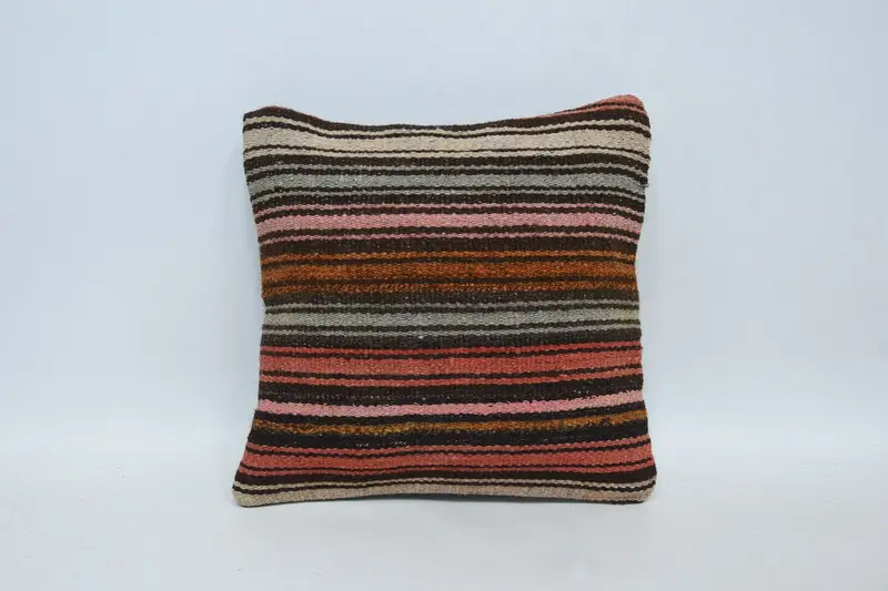 Red Vintage Cushion Cover, Moroccan Striped Pillow Sham - 1