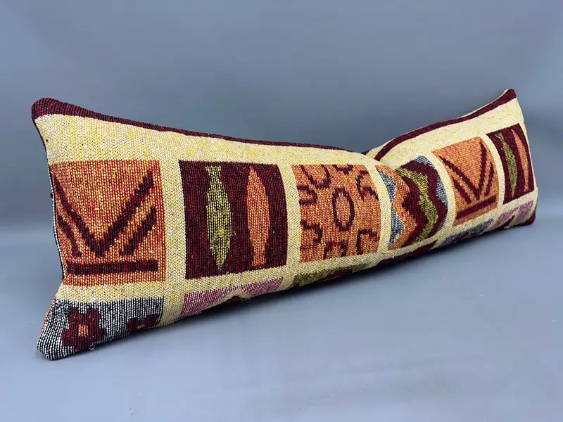 Kilim Pillow Cover, 16x48 Yellow Pillow Cover, Cushion Cover, Interior Designer Pillow, Handmade Kilim Cushion, Vintage Pillow Cover - 2