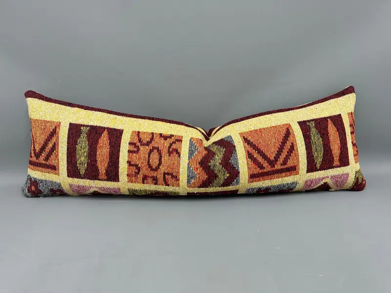 Kilim Pillow Cover, 16x48 Yellow Pillow Cover, Cushion Cover, Interior Designer Pillow, Handmade Kilim Cushion, Vintage Pillow Cover - 1